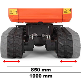 Tren de rodaje telescópico con orugas de 850 a 1000 mm en la Rhinoceros XN13 Tren de rodaje telescópico con orugas de 850 a 1000 mm en la Rhinoceros XN13
